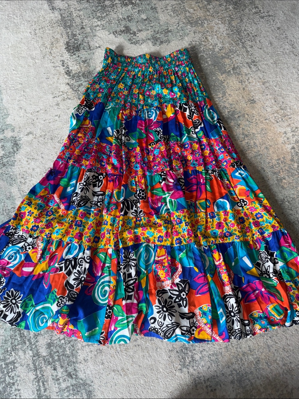 Chaus Sport Smocked Waist Bohemian Festival Floral Maxi Skirt, Size M